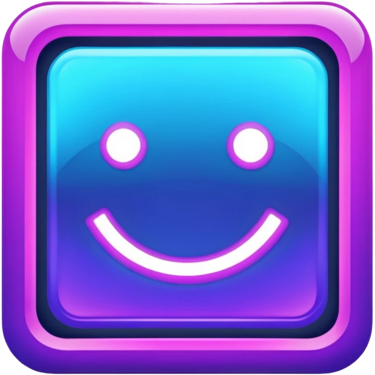 A glowing neon square in shades of blue and purple, transparent background emoji