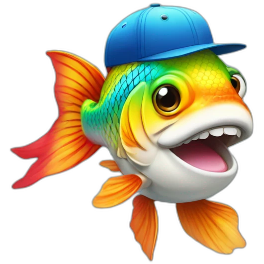 Fish with a rainbow colored baseball cap emoji