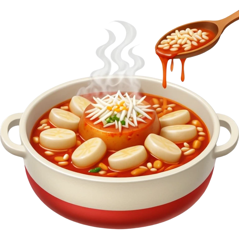 steaming bowl of tteokbokki, spicy rice cakes, Korean food emoji