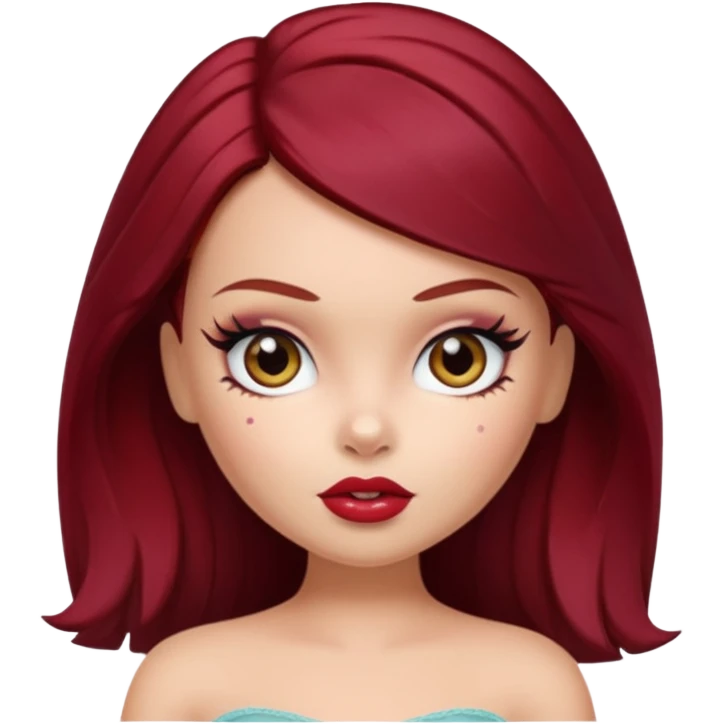 Bratz doll with dark red hair and a beauty mark above lip emoji