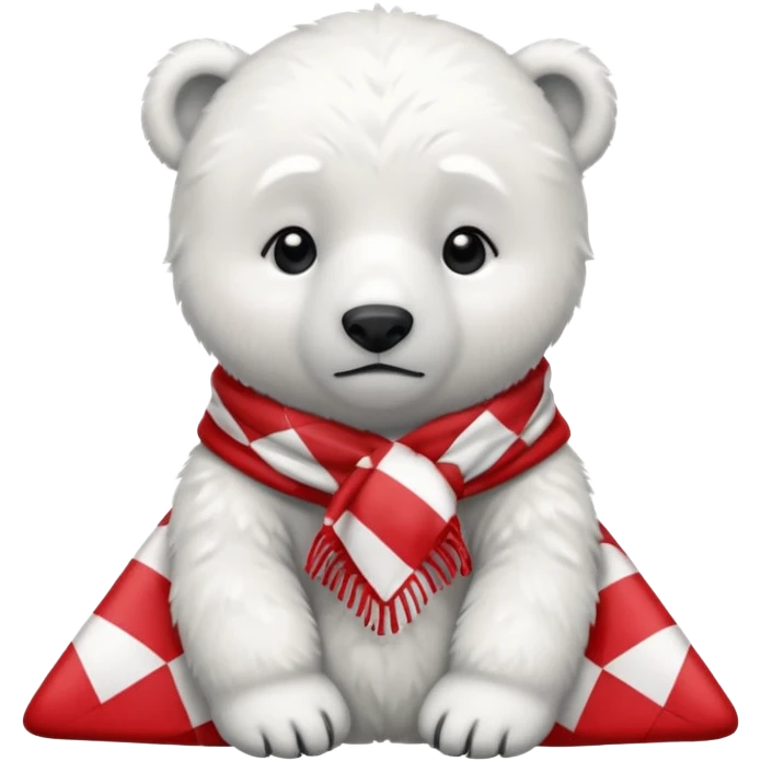 baby Polar Bear, sad, wearing red Checkered Triangle scarf emoji