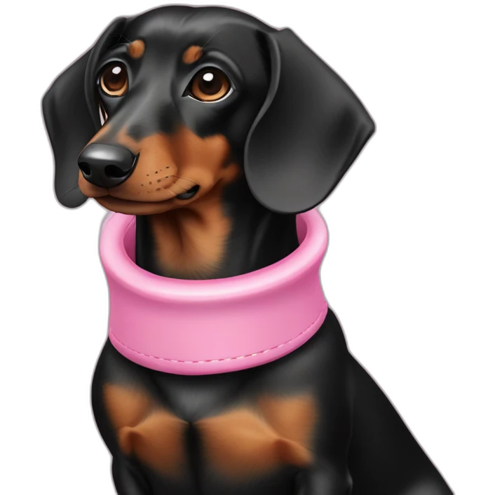Dachshund negro atigrado con collar rosa emoji