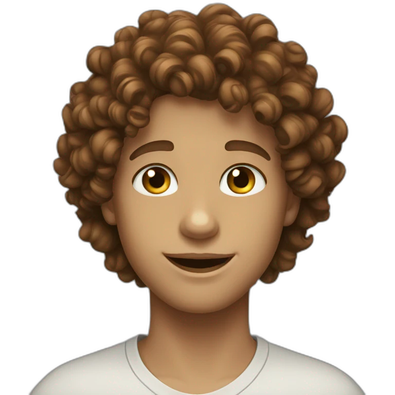Boy curly brown haire gren eyes emoji