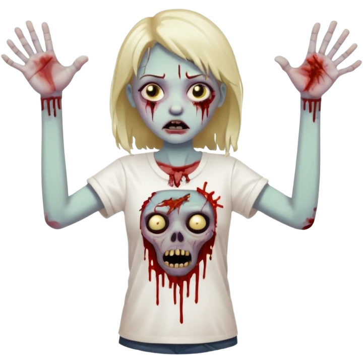 zombie girl with white t-shirt, arms outstretched emoji