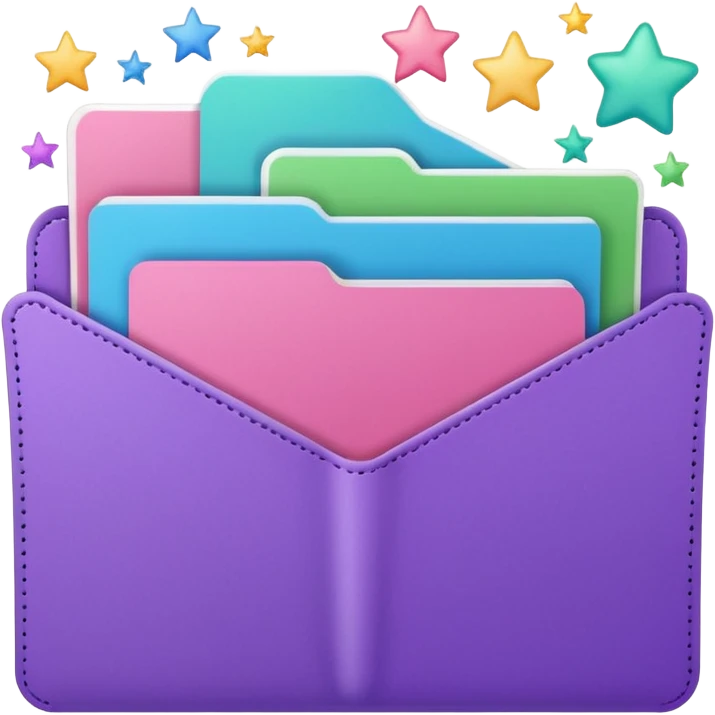 small cute folder icon emoji style, slightly open at the top, several colorful divider tabs peeking out (blue, green, pink, purple), white label area on the front with the word 'Covers' in playful handwriting, small sparkles or stars around the folder emoji