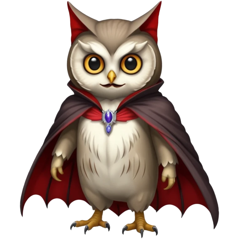 A animal with a Owl body cat head and tail full body vampire suit emoji