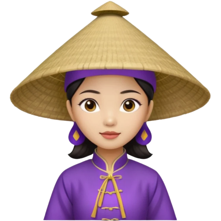 ancient vietnamese girl with conical hat, purple emoji