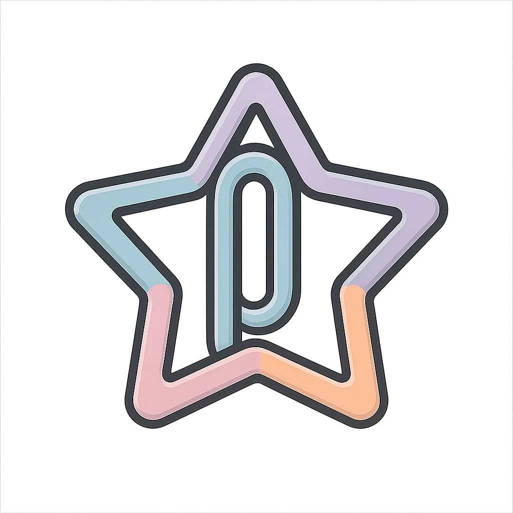 star-shaped paperclip for documents, icon-color-outlined style, thin clean contours, soft rounded shapes, pastel palette #98B5BC, #B5B3C1, #C9A3C9, #E4C0CA, #F7DCD1, #F7C0AA, detailed shadows and highlights, soft lighting, no background emoji