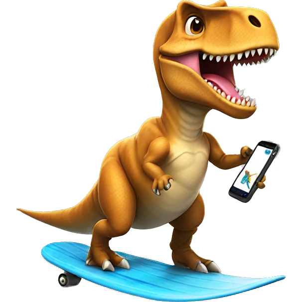 t-rex surfing whle holding his phone emoji