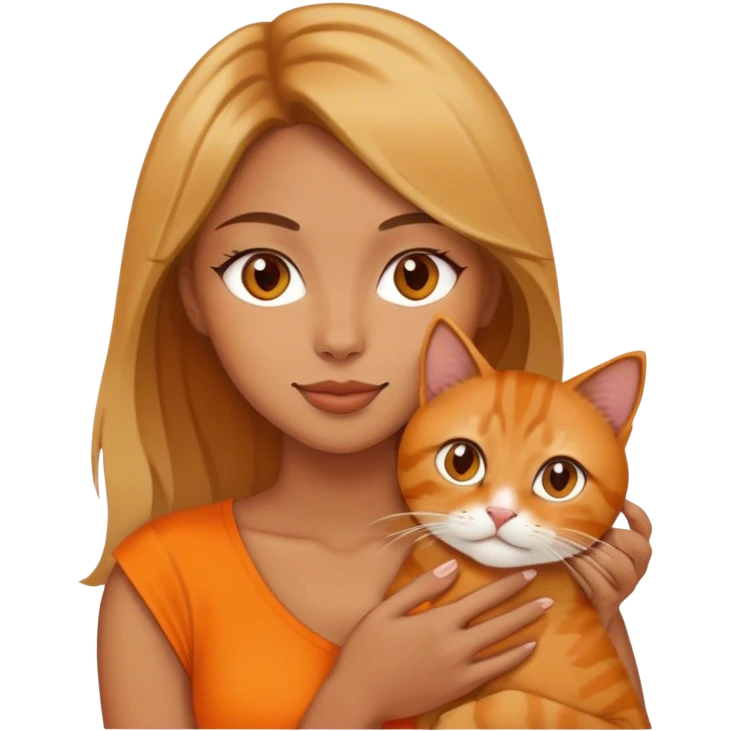 a woman with brown hair, half blonde, holding an orange cat emoji
