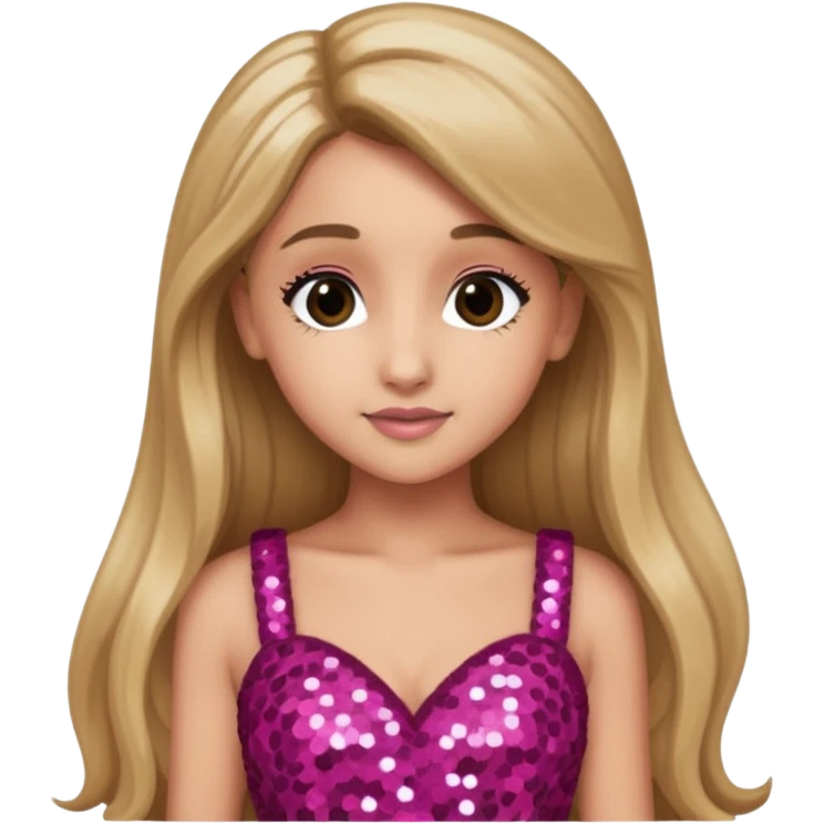Ariana Grande with long dark blonde hair, dark pink sequin dress emoji