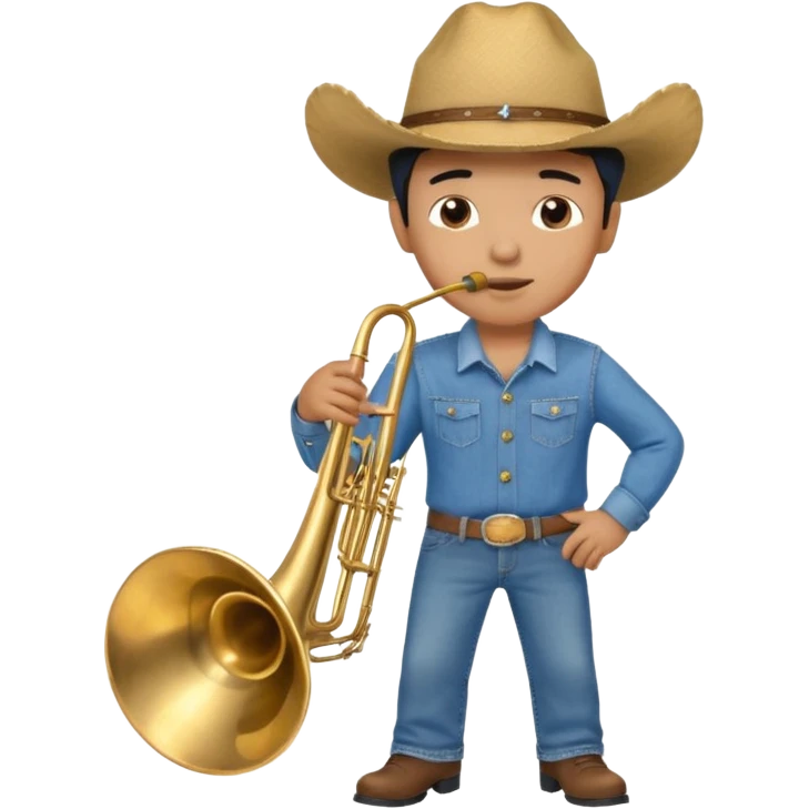 Un chico tocando el trombón vestido de vaquero emoji