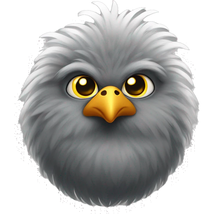 One grey fluffy ninja chicken with golden eyes emoji