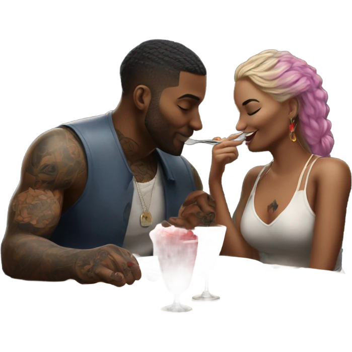 Romantic dinner date with hyper Realistic tattooed couple in love  emoji