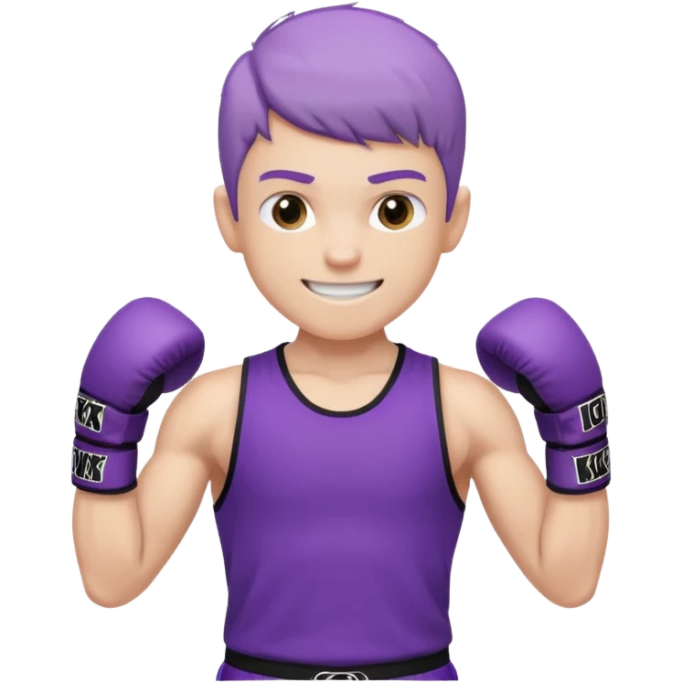now make a boy whose white smiling in purple kickboxing full shirt with Fighting HARD on the shirt emoji