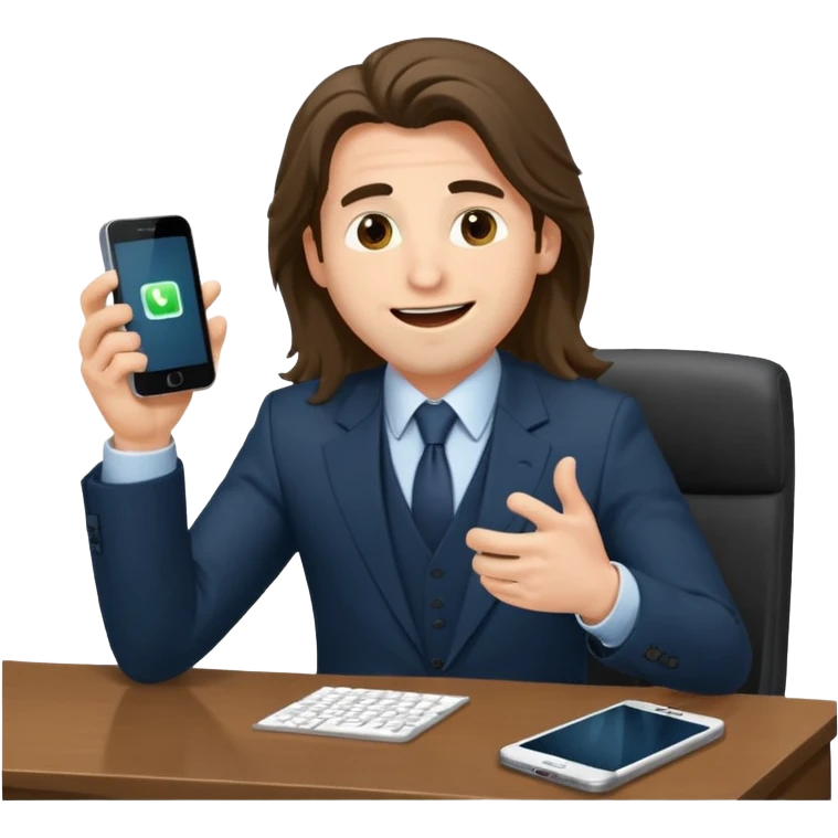 office-boss-suit-excited-phone-desk-long-haired-man emoji