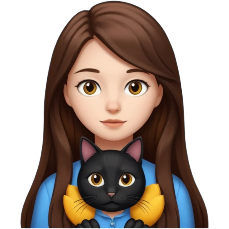 girl with long brown hair and a black cat emoji