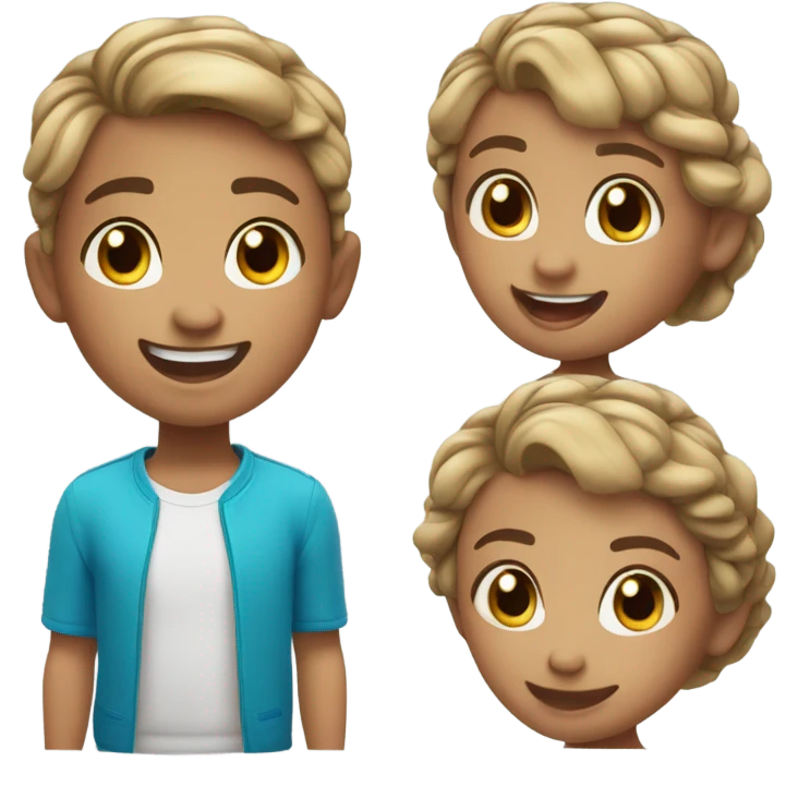 Create a happy child Memoji, suitable for a boy and girl, with bright expressive eyes and a lively hairstyle (e.g., short messy hair for a boy, ponytail or braids for a girl). The character should have a playful and energetic expression." emoji