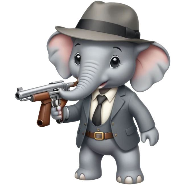 elephant with tommy gun and fedora hat emoji
