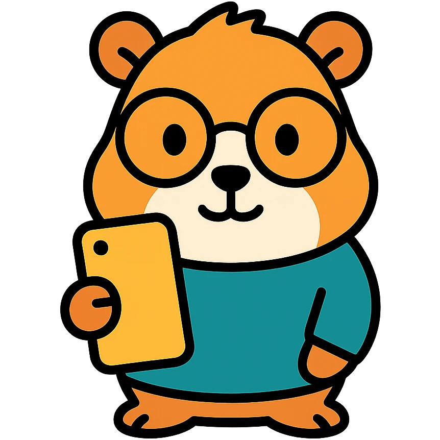 studious guinea pig with glasses holding a phone, cute outlined colorful style emoji