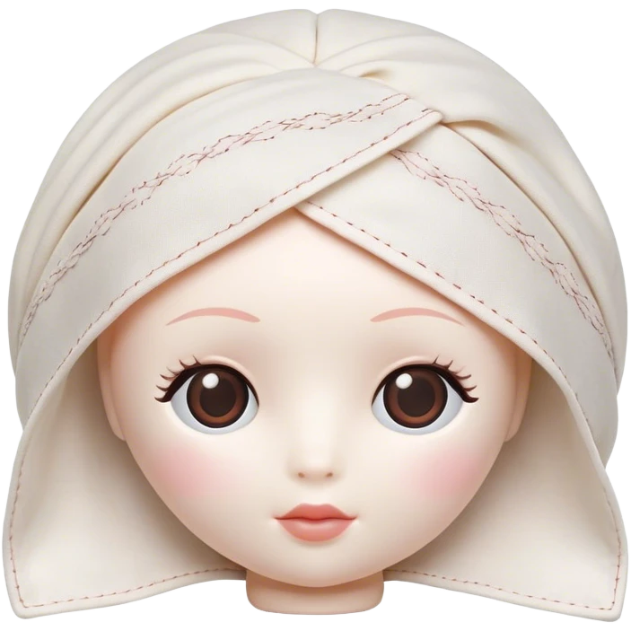 A small, soft cloth doll, with simple features and stitched details, representing a classic toy emoji
