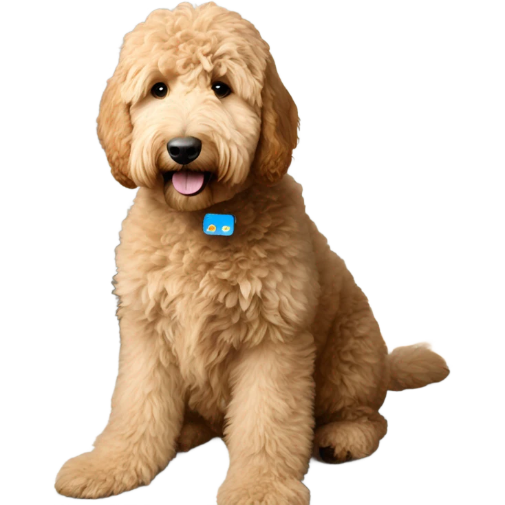 Goldendoodle with AirPod pro maxes emoji