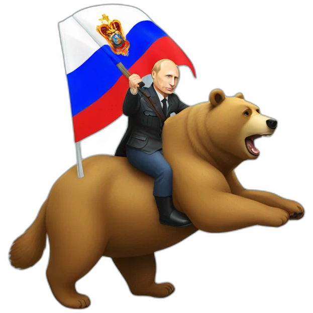 Vladimir putin with pride flag riding on a bear emoji
