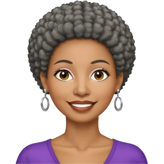 50 y.o. black woman, subtle smile, afro hair with grey strands emoji