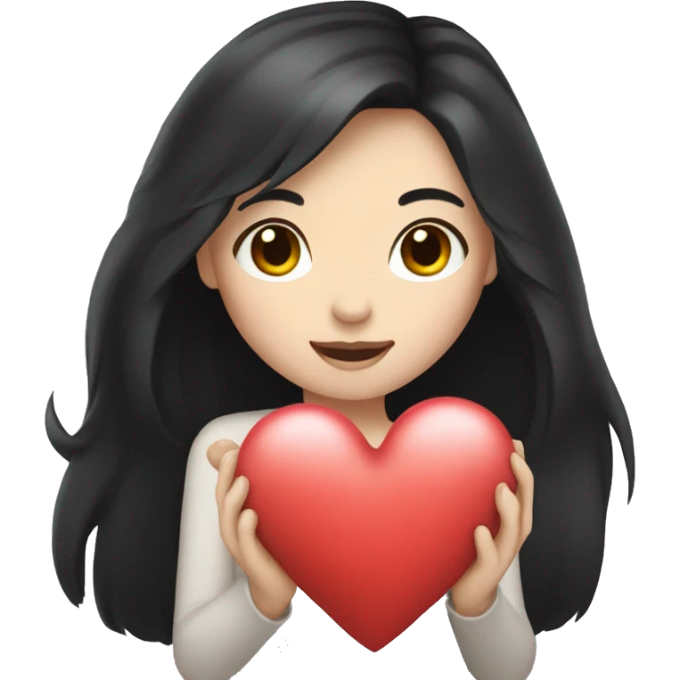 Pale girl with long black hair holding heart in her hands  emoji