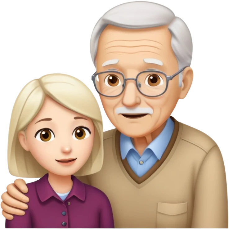 Young adult woman talking to elderly grandfather, family conversation about finances emoji