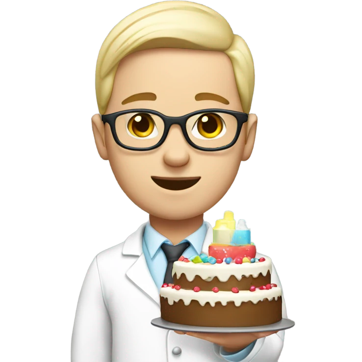 White face young pharmacist holding a cake emoji