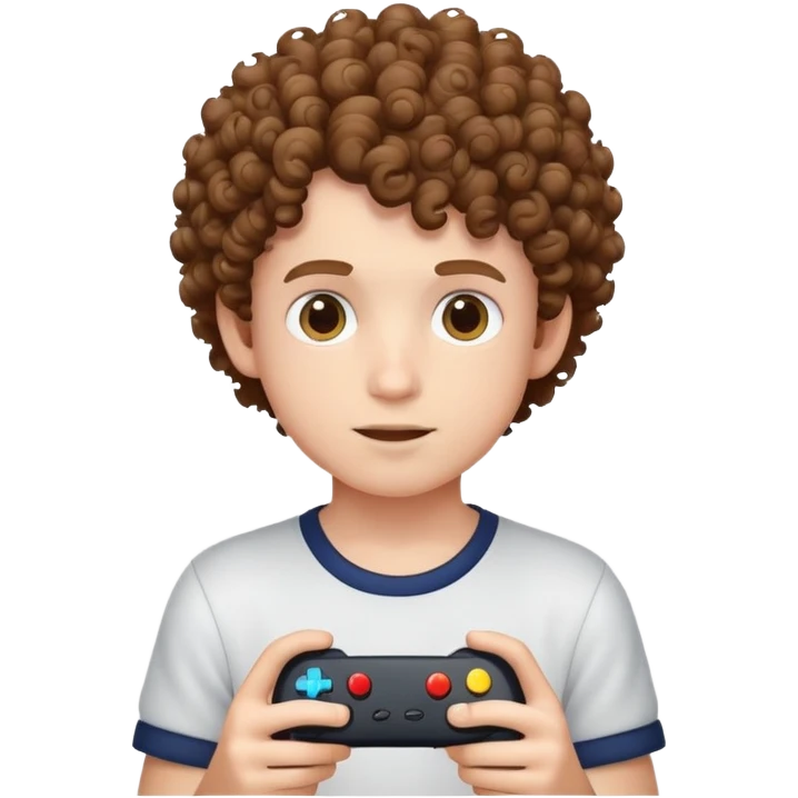 Chico de pelo rizo jugando videojuego emoji