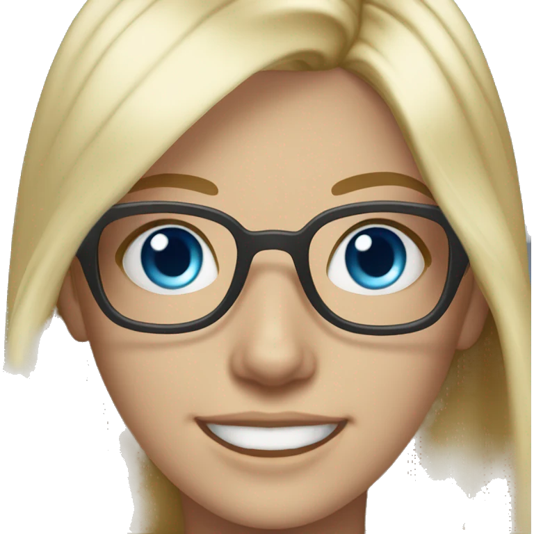 White girl blonde hair blue eyes with clear glasses smiling  emoji