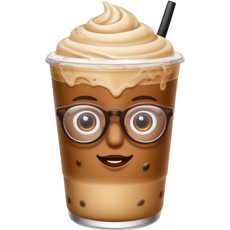 Milky Iced coffee with eyes and glasses emoji