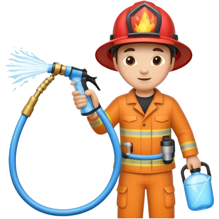 A hand holding a water hose and extinguishing the fire, no man emoji