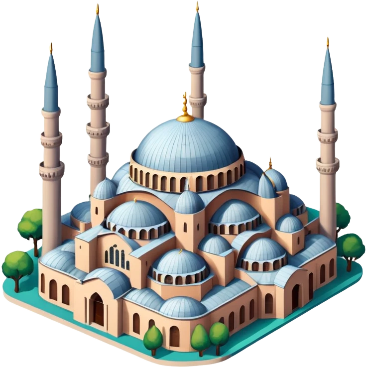 Isometric illustration of Istanbul, featuring Hagia Sophia with its large central dome and four tall minarets, paint photorealistic style emoji