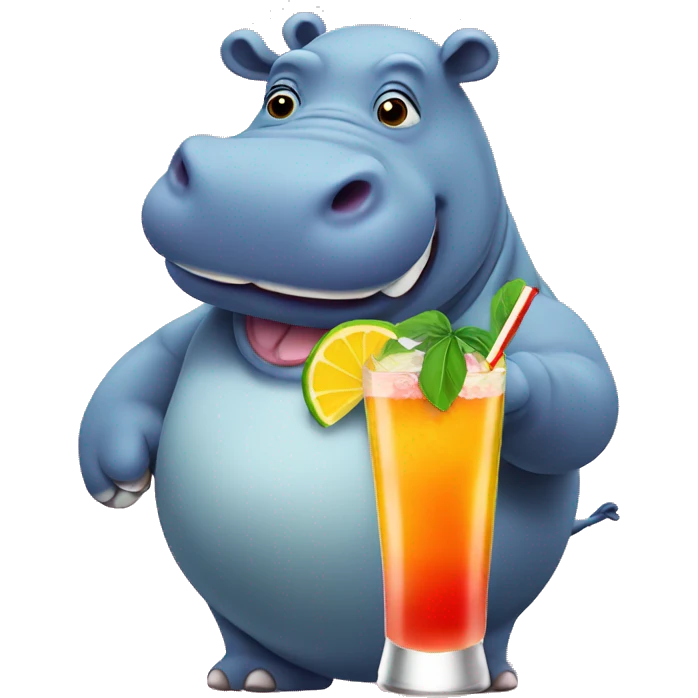 Hippo with a cocktail emoji