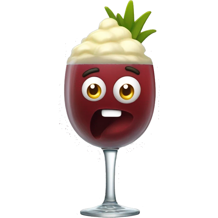 trago chileno llamado terremoto, que tiene granadina, vino blanco y helado de piña en la superficie del vaso. Se toma con bombilla emoji