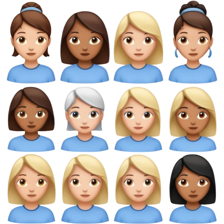 женских аватаров или эмодзи, иллюстрирующих различные аспекты повседневной жизни и ухода за собой emoji