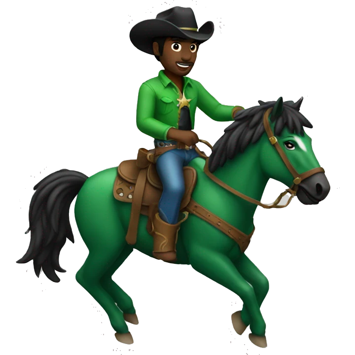 Black cowboy riding a green bronco  emoji