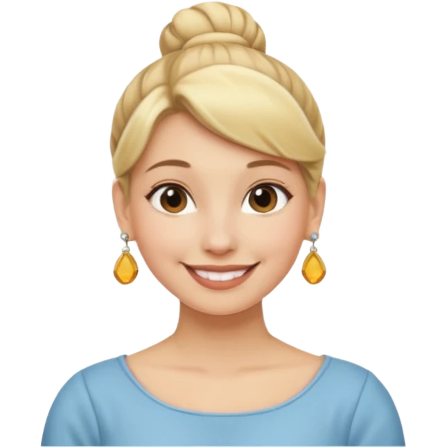 blonde woman with a bun hairstyle and earrings emoji