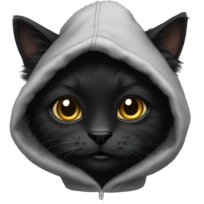 black fluffy cat wearing a hoodie emoji
