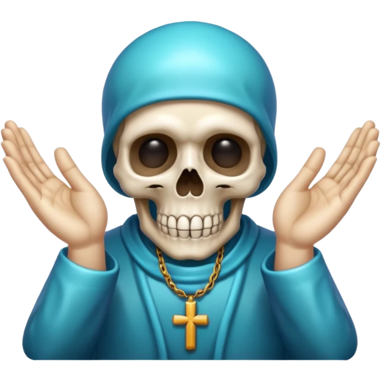 skull and praying hands combined, shiny and clear, iOS emoji style emoji