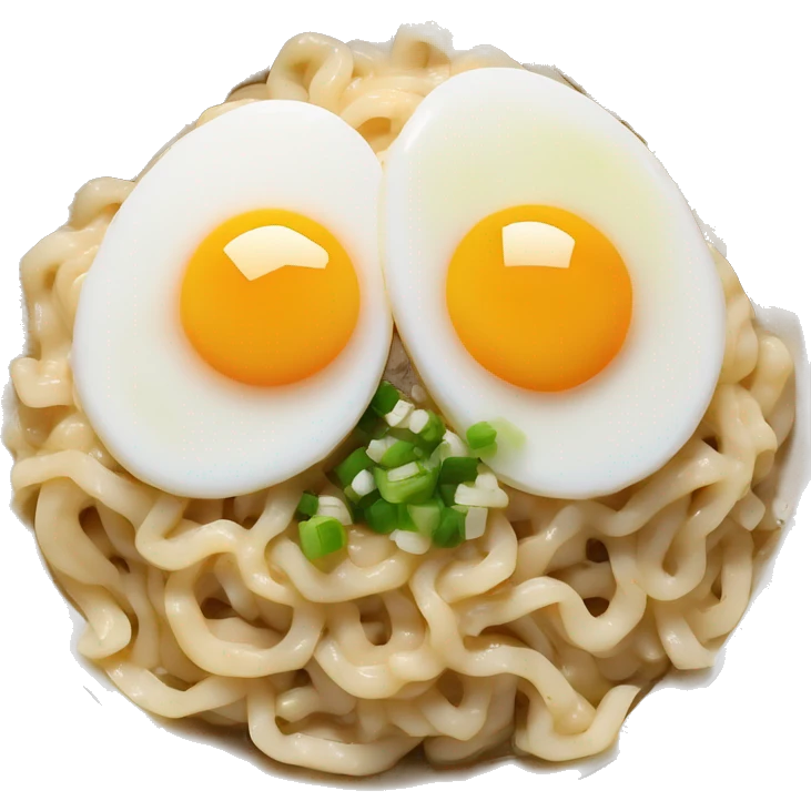 Ramen noodles with half soft boil egg, chopped green onions and sesame seeds sprinkled on top  emoji