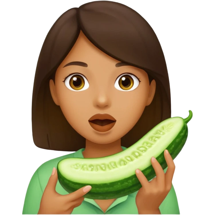 Girl with a tan cucumber in her mouth emoji