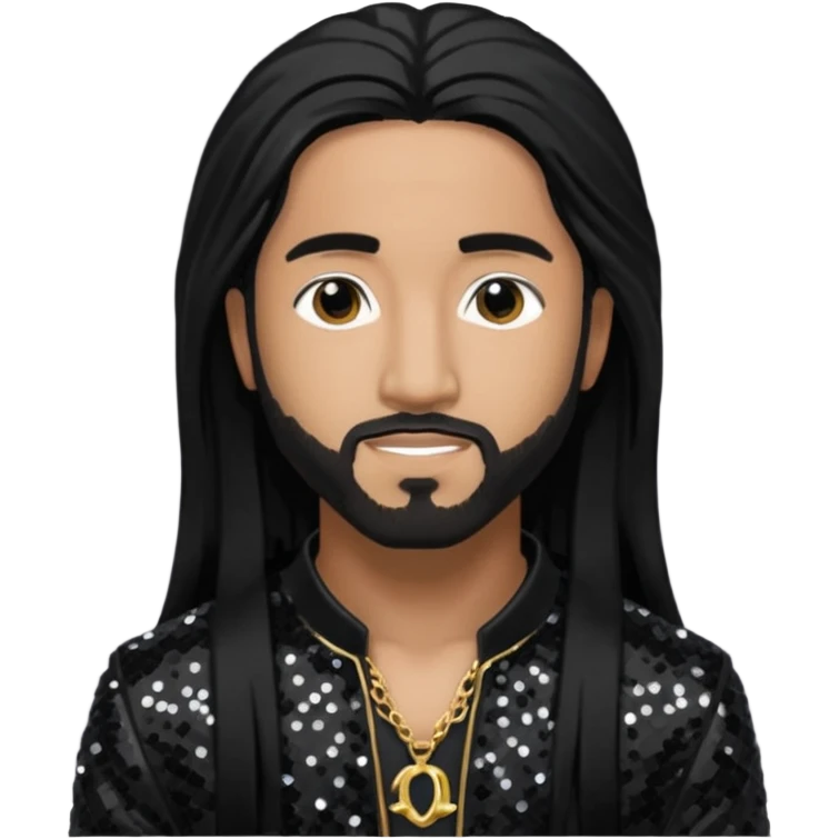 Omarion with long black hair, black sequin outfit emoji