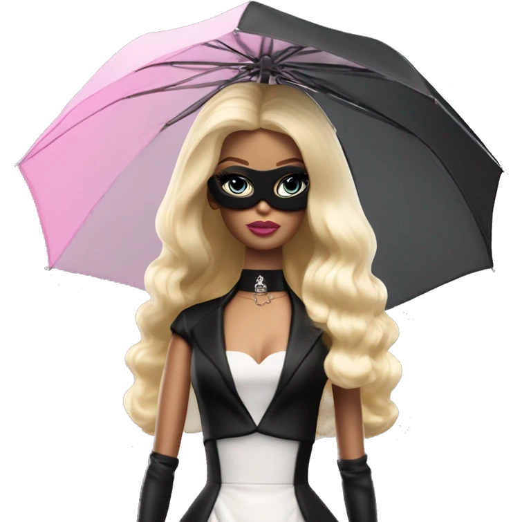 Stunning in the Spotlight Barbie, blonde teen Enid Sinclair ,showing off, show full body,accessories  gloves funeral veil covering face umbrella  emoji