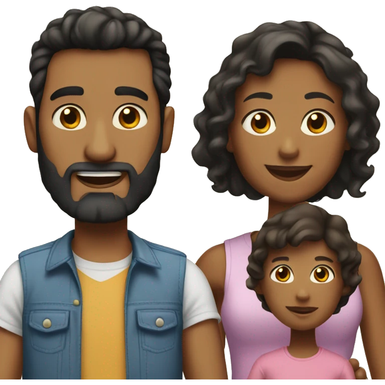 Family of dad with black hair and beard, mom with light brown long hair, and daughter with medium dark blonde hair   emoji