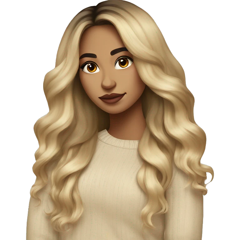 Mexican girl Blonde balayage long hair women beige sweater emoji