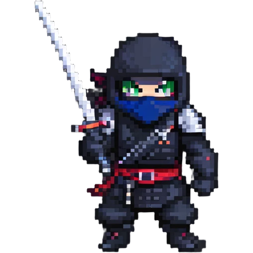 ninja holding a katana in pixel art style emoji
